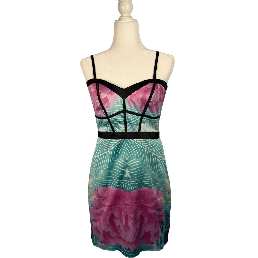 ONA SAEZ Mini Dress Multicolor Pink Green Large Butterfly Print Bustier Party